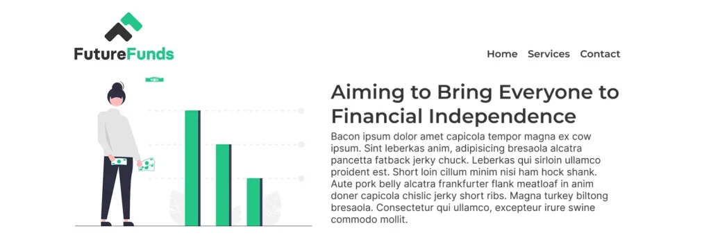 Hero and navigation section for design for the FutureFunds financial services website.